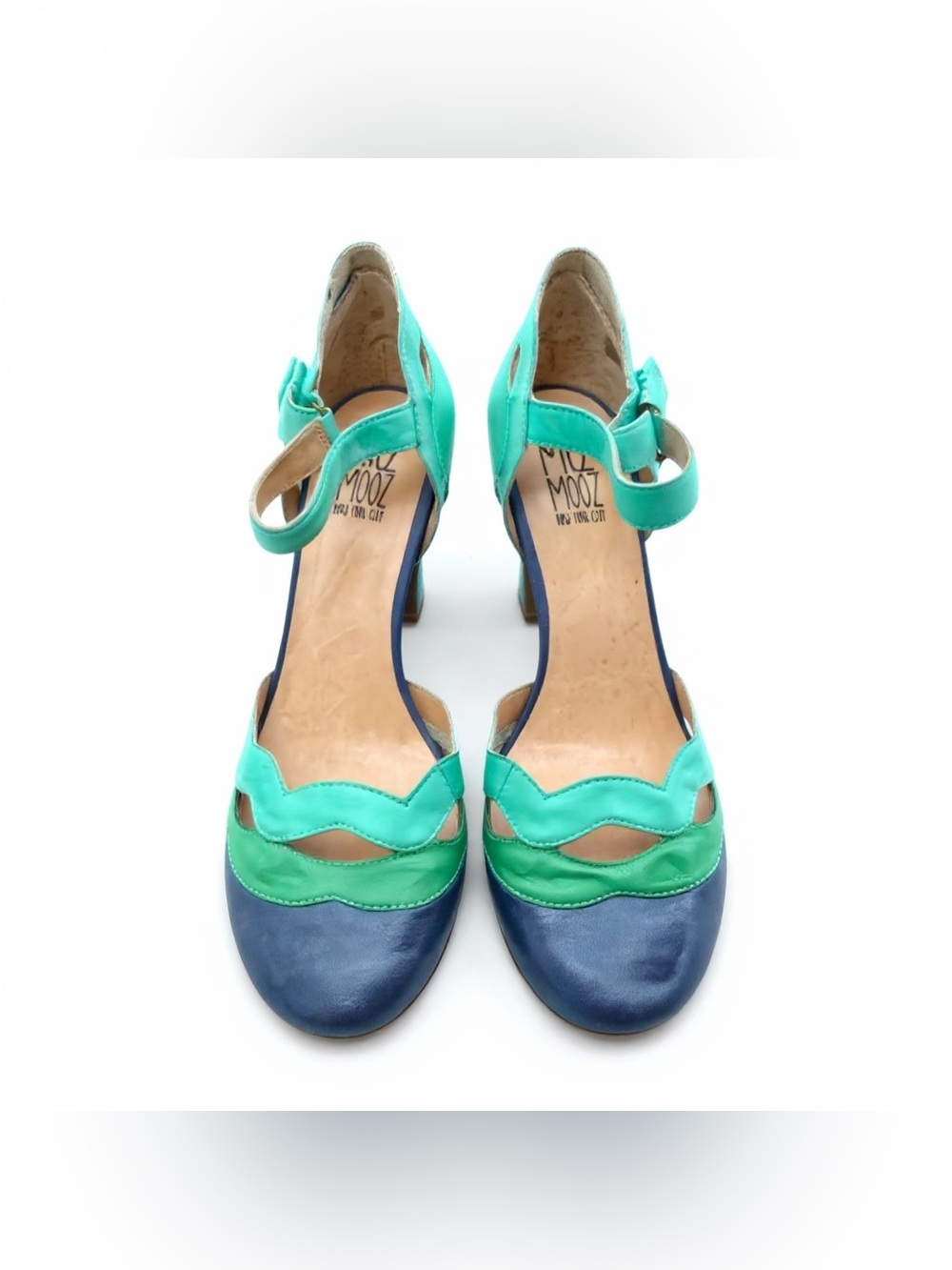 Miz Mooz Blue Heels with Open Design and Chunky Heel - Picture 4 of 5